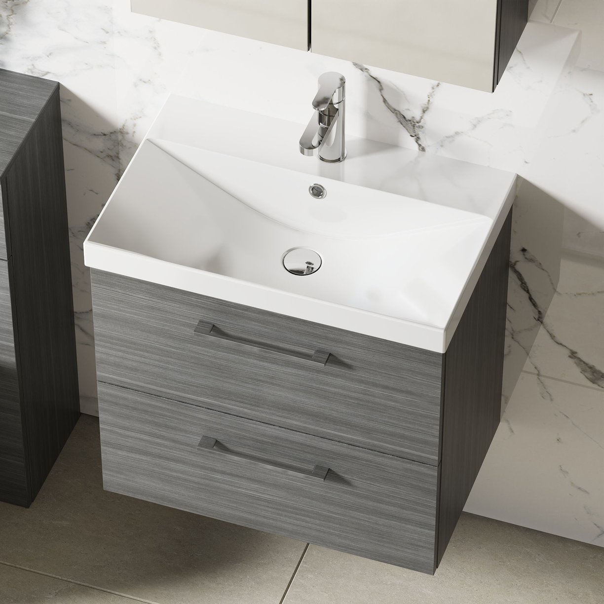 600mm WH 2-Drawer Vanity & Basin 3 - Anthracite Woodgrain