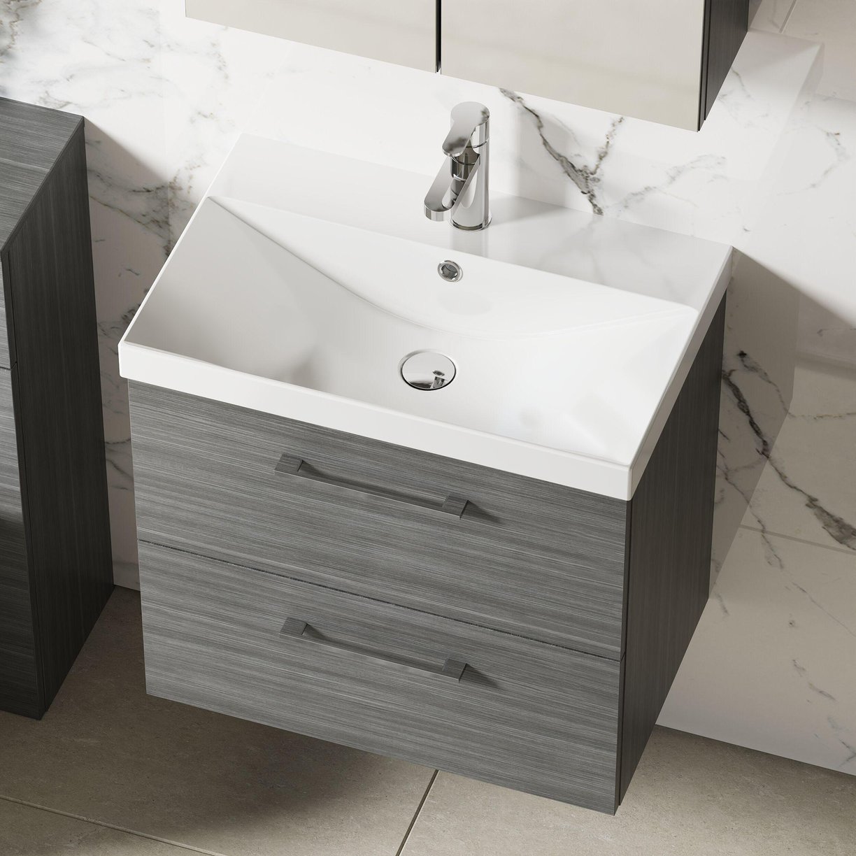 600mm WH 2-Drawer Vanity & Basin 3 - Anthracite Woodgrain