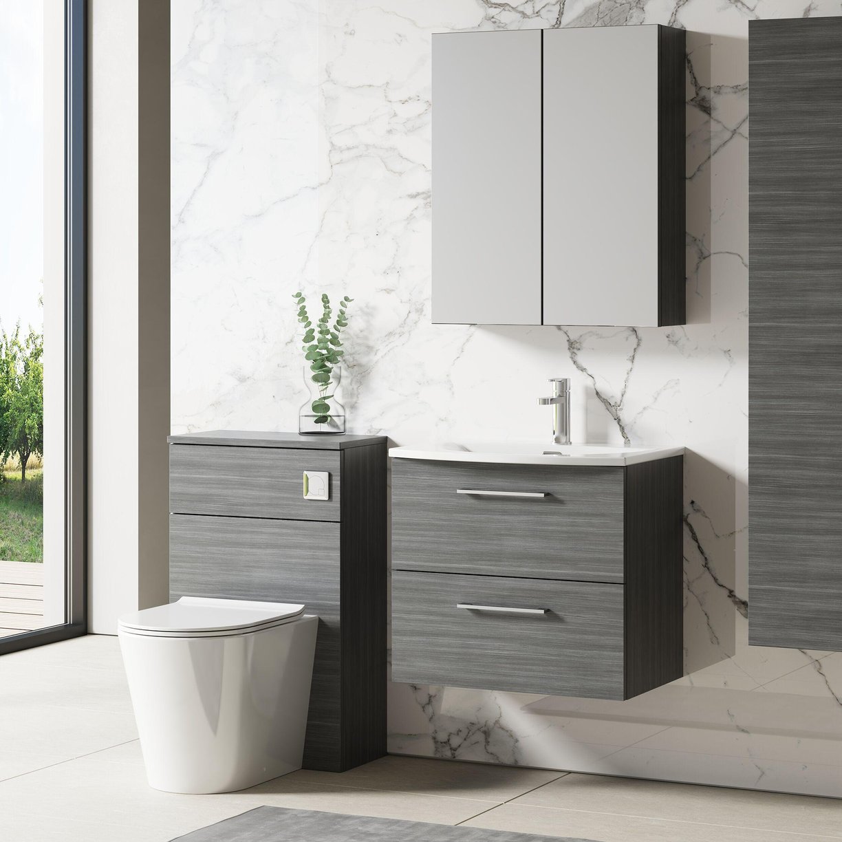 600mm WH 2-Drawer Vanity & Basin 4 - Anthracite Woodgrain