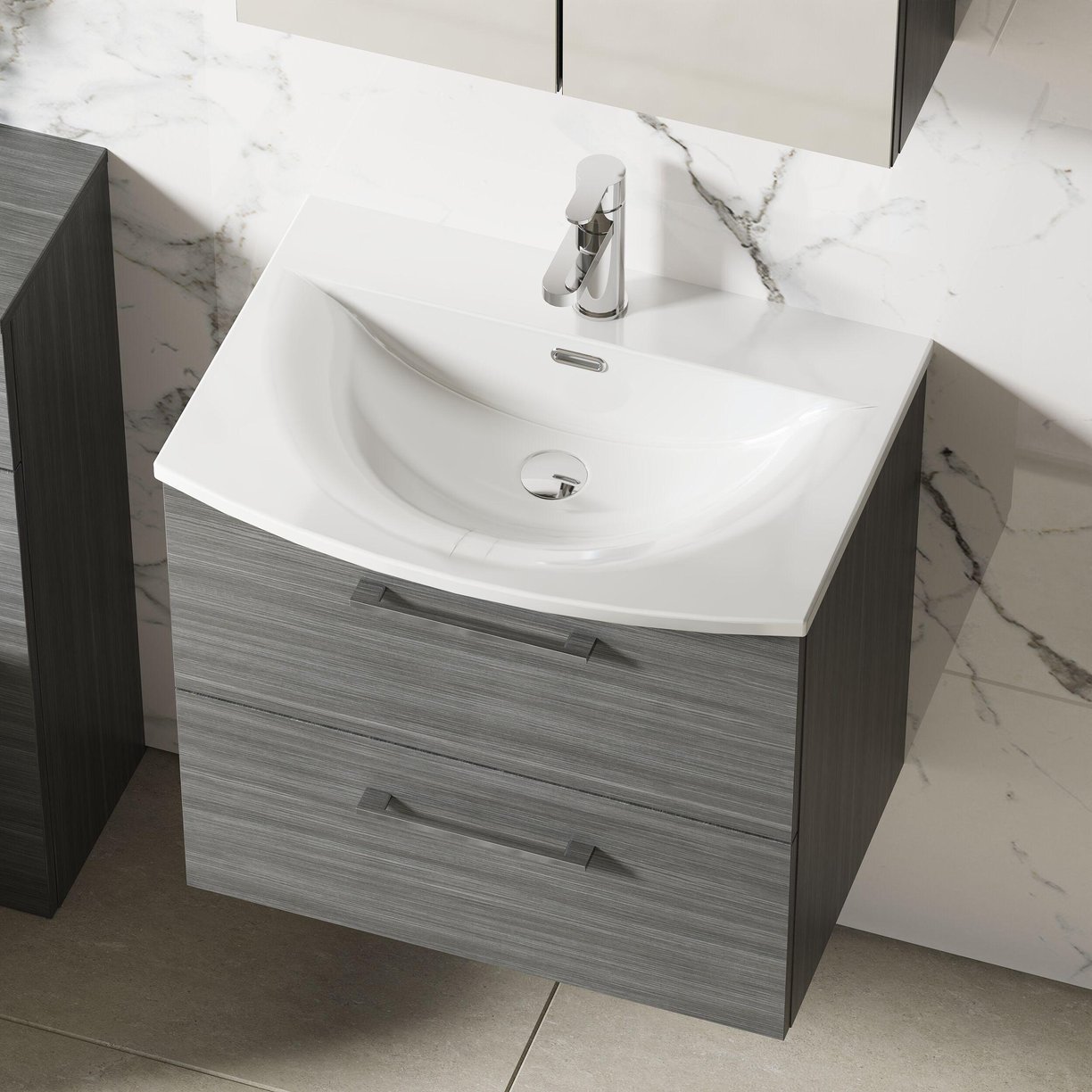 600mm WH 2-Drawer Vanity & Basin 4 - Anthracite Woodgrain