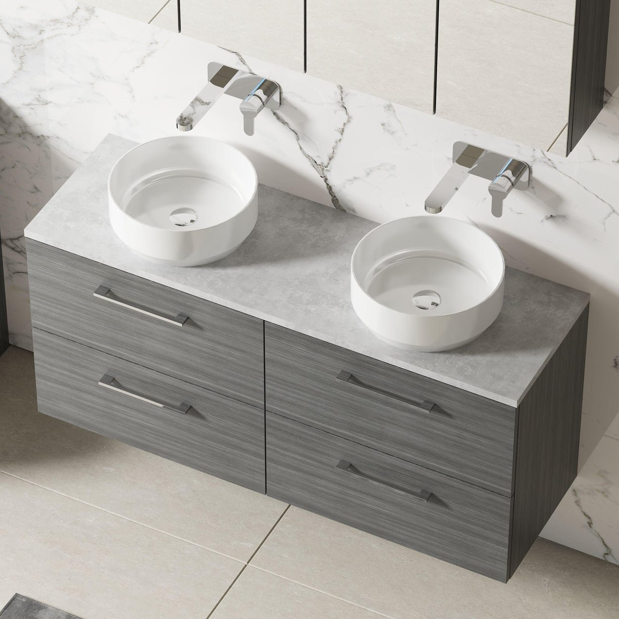 1200mm Wh 4-Drawer Vanity & Laminate Top - Grey Woodgrain