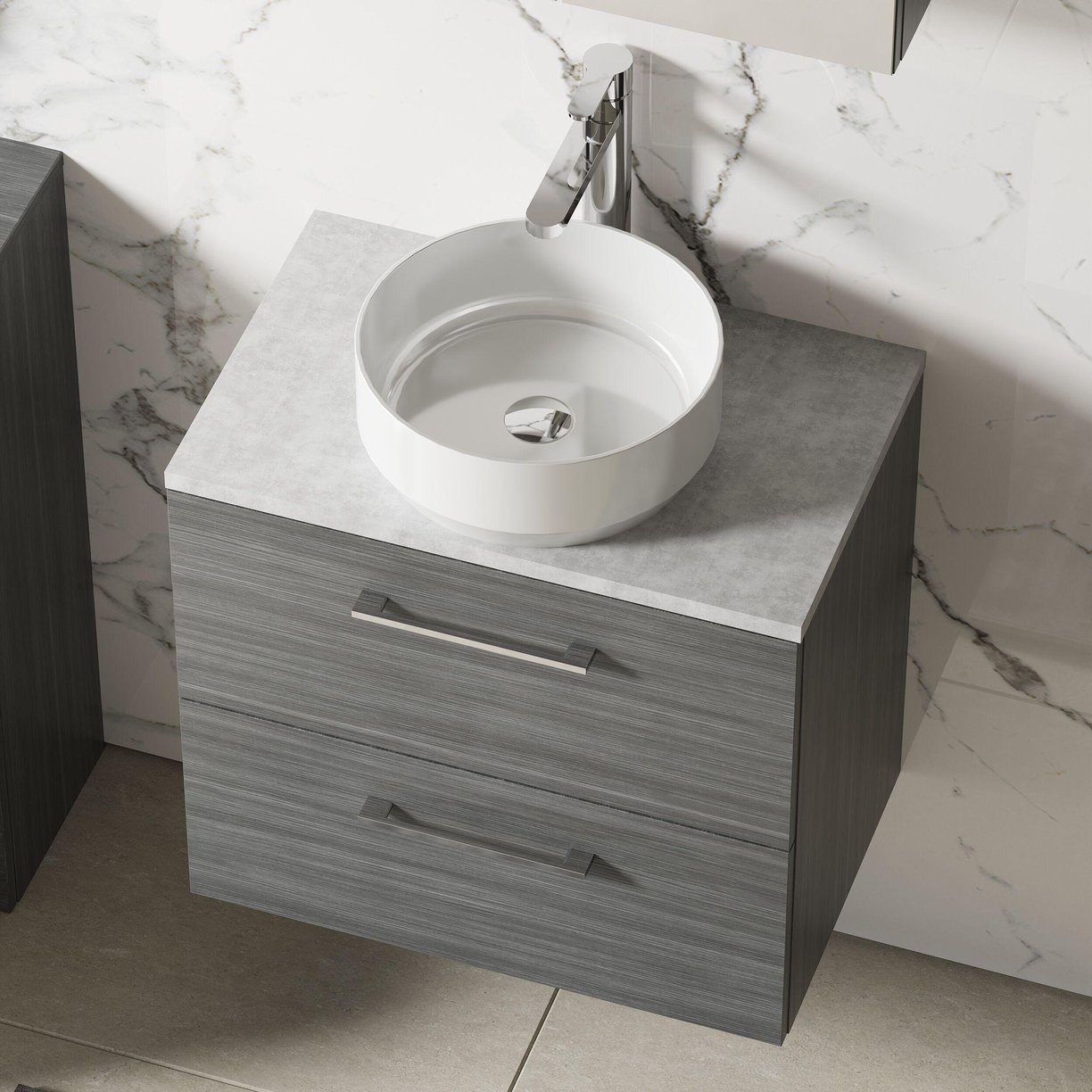 600mm WH 2-Drawer Vanity & Laminate Top - Anthracite Woodgrain