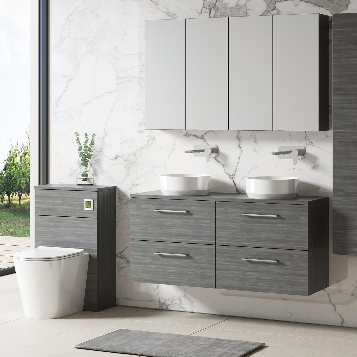 1200mm WH 4-Drawer Vanity & Worktop - Anthracite Woodgrain