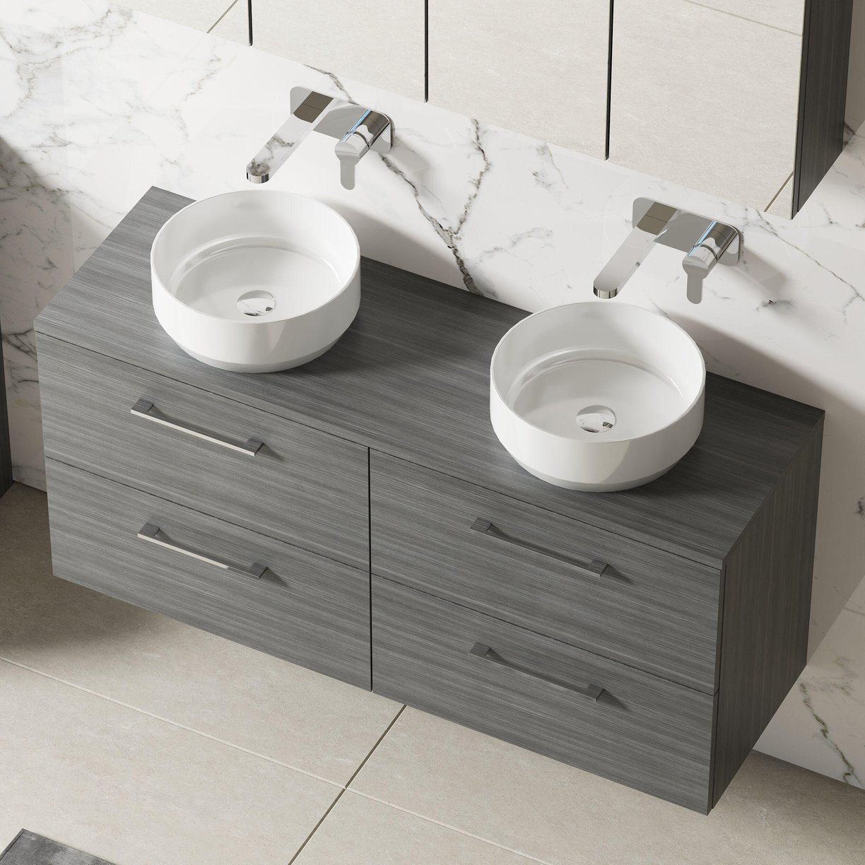 1200mm WH 4-Drawer Vanity & Worktop - Anthracite Woodgrain