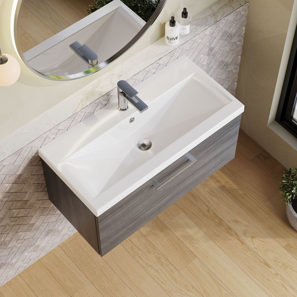 800mm WH 1-Drawer Vanity & Basin 1 - Anthracite Woodgrain