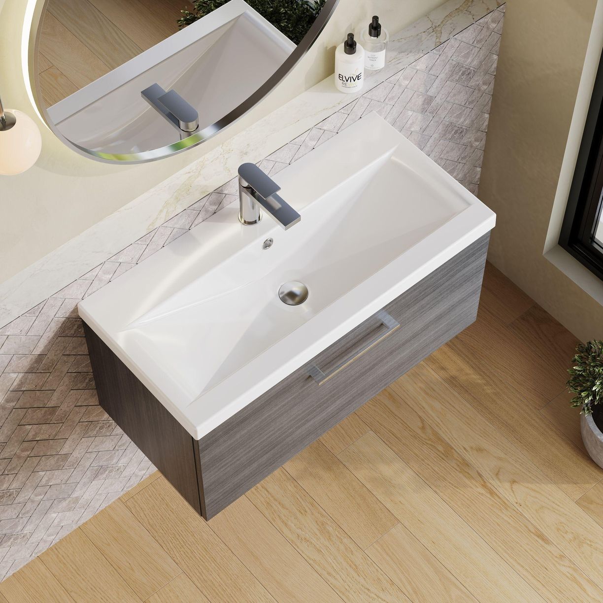 800mm WH 1-Drawer Vanity & Basin 1 - Anthracite Woodgrain
