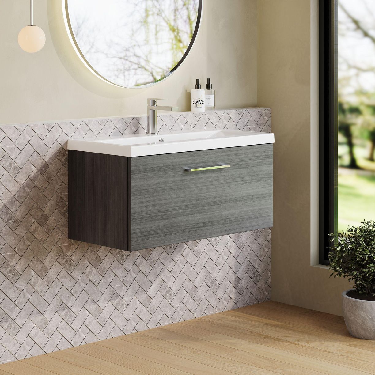 800mm WH 1-Drawer Vanity & Basin 1 - Anthracite Woodgrain