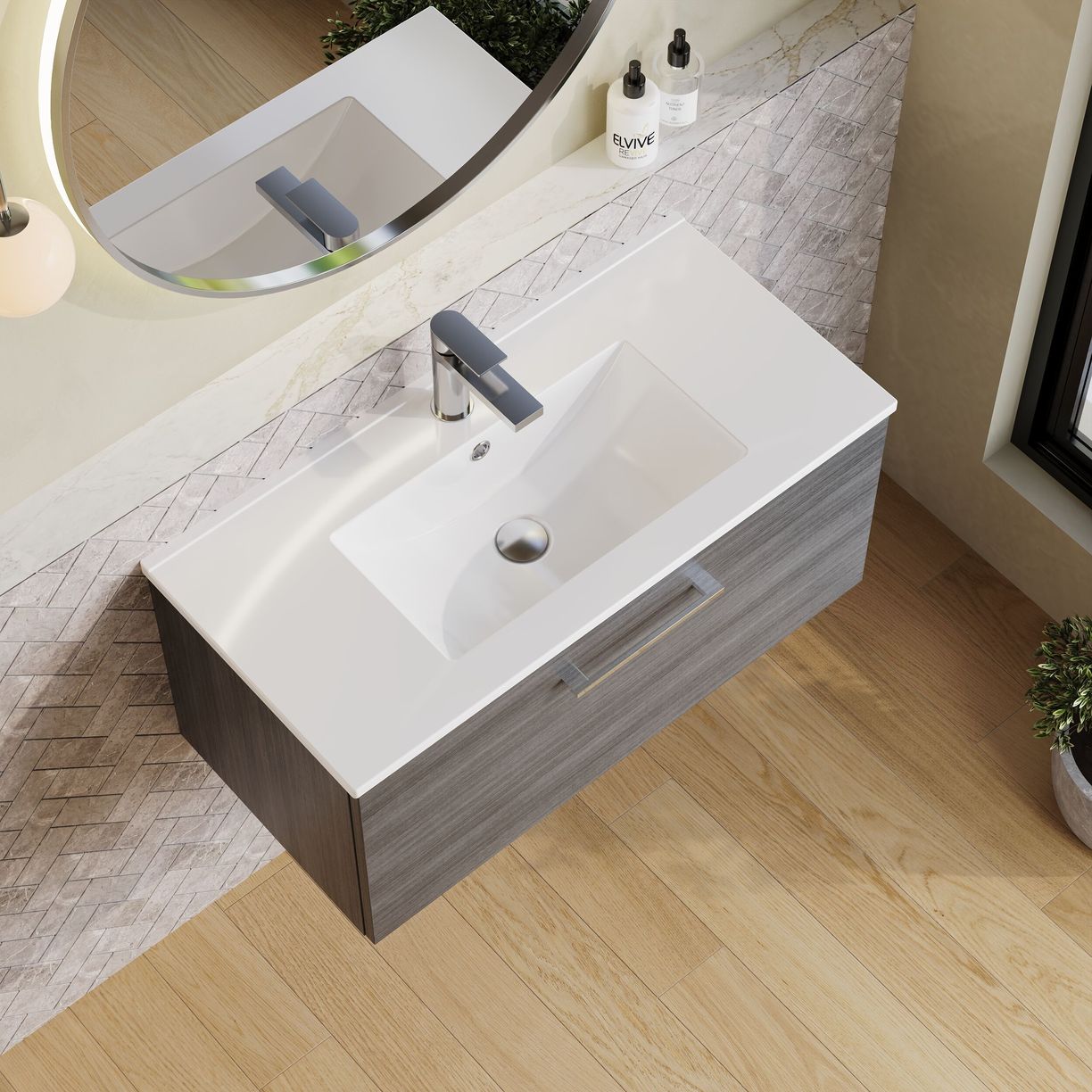 800mm WH 1-Drawer Vanity & Basin 2 - Anthracite Woodgrain