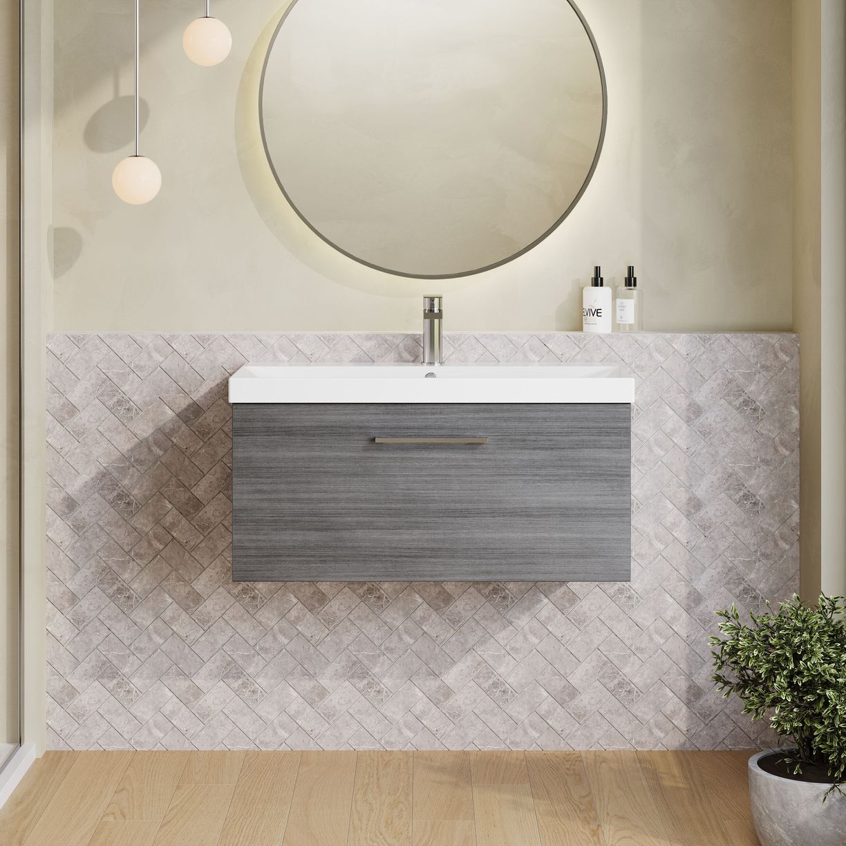 800mm WH 1-Drawer Vanity & Basin 3 - Anthracite Woodgrain