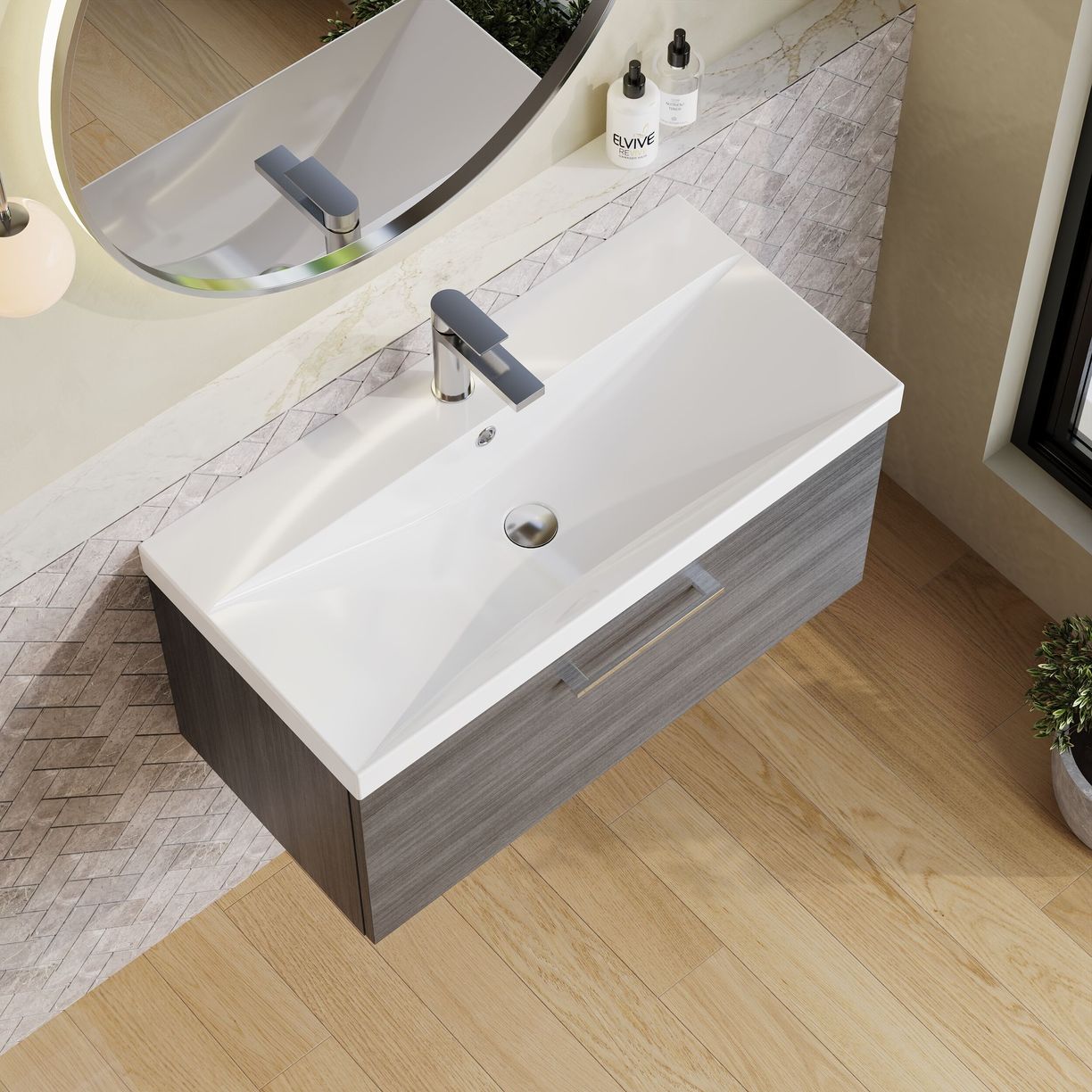 800mm WH 1-Drawer Vanity & Basin 3 - Anthracite Woodgrain