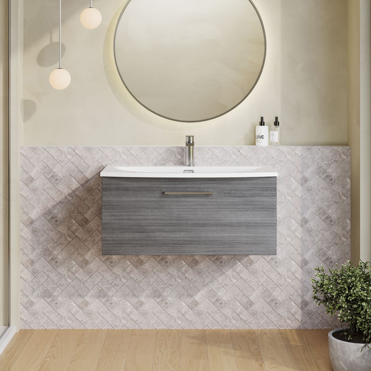 800mm WH 1-Drawer Vanity & Basin 4 - Anthracite Woodgrain