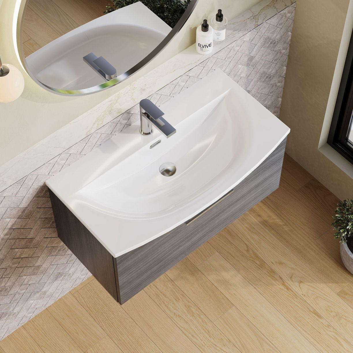 800mm WH 1-Drawer Vanity & Basin 4 - Anthracite Woodgrain