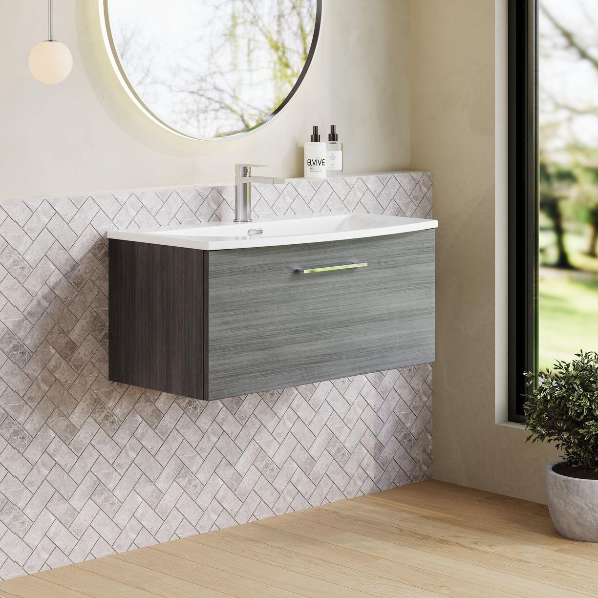 800mm WH 1-Drawer Vanity & Basin 4 - Anthracite Woodgrain