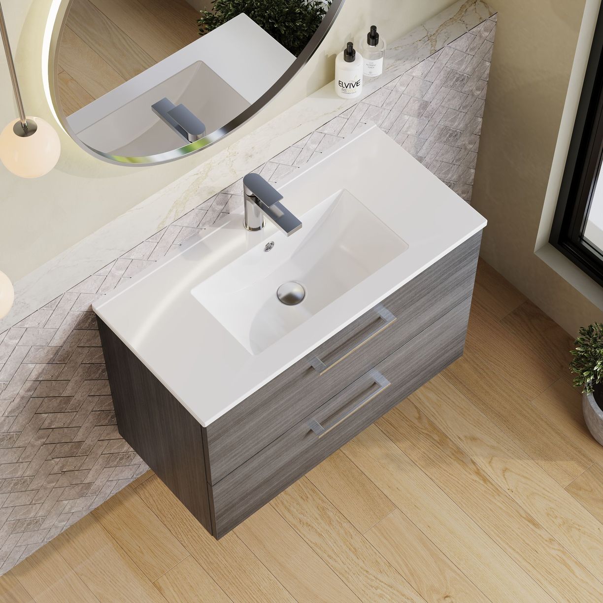 800mm WH 2-Drawer Vanity & Basin 2 - Anthracite Woodgrain
