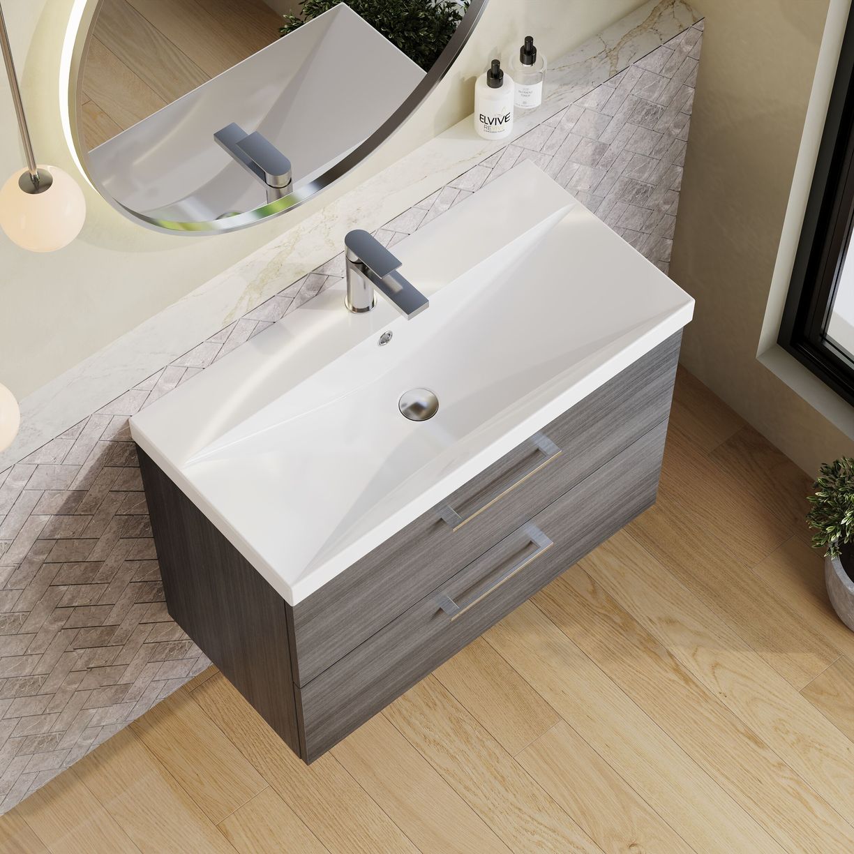 800mm WH 2-Drawer Vanity & Basin 3 - Anthracite Woodgrain