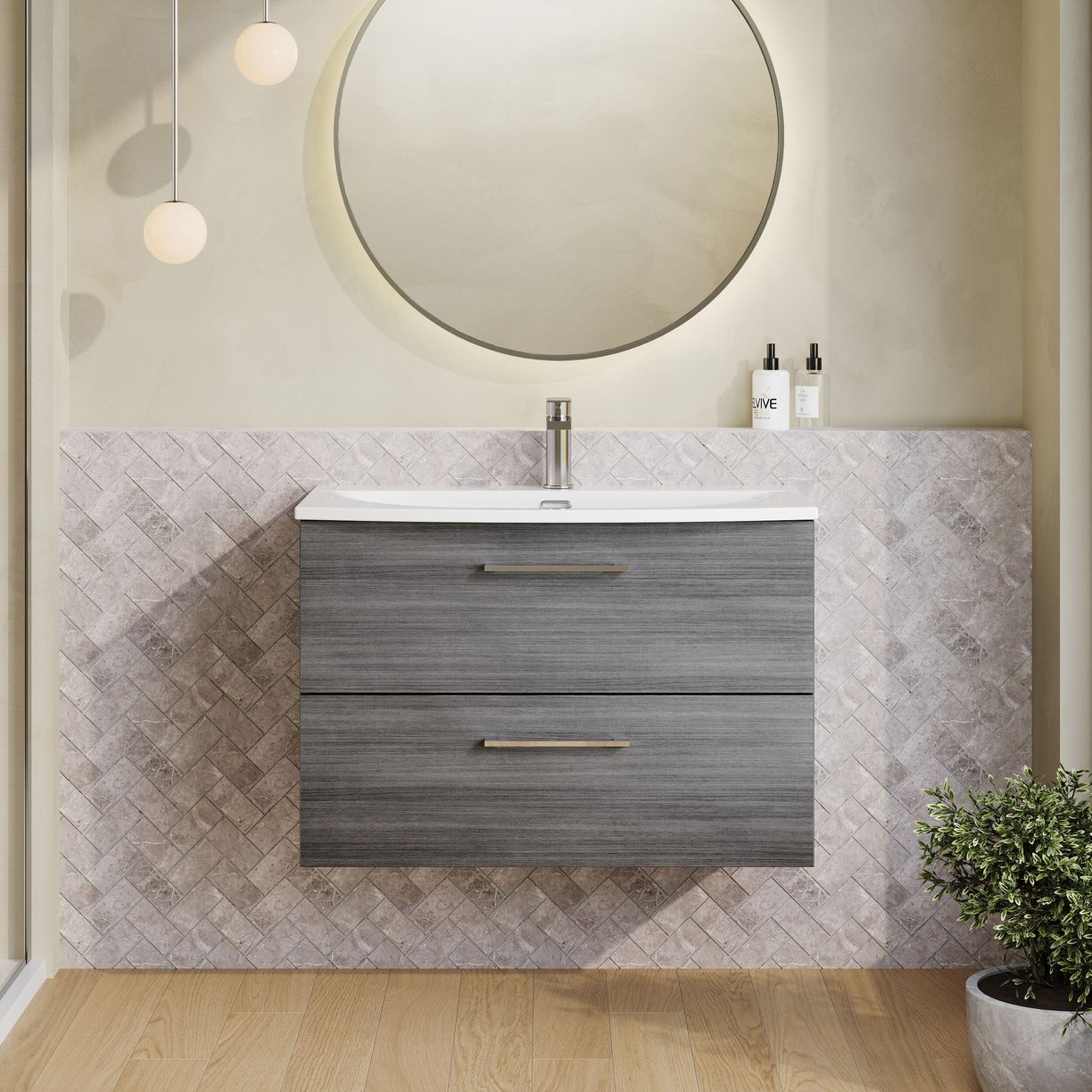 800mm WH 2-Drawer Vanity & Basin 4 - Anthracite Woodgrain