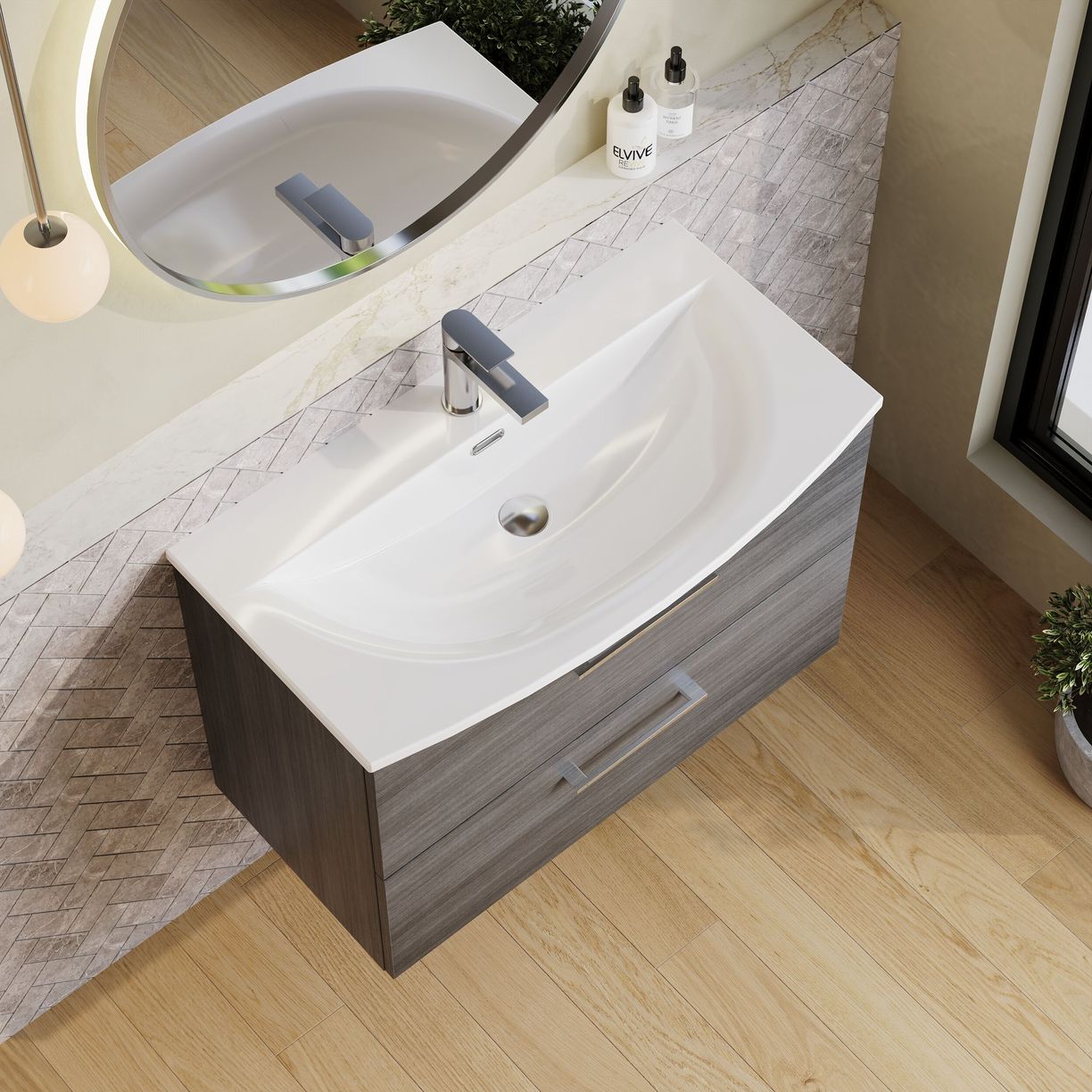 800mm WH 2-Drawer Vanity & Basin 4 - Anthracite Woodgrain