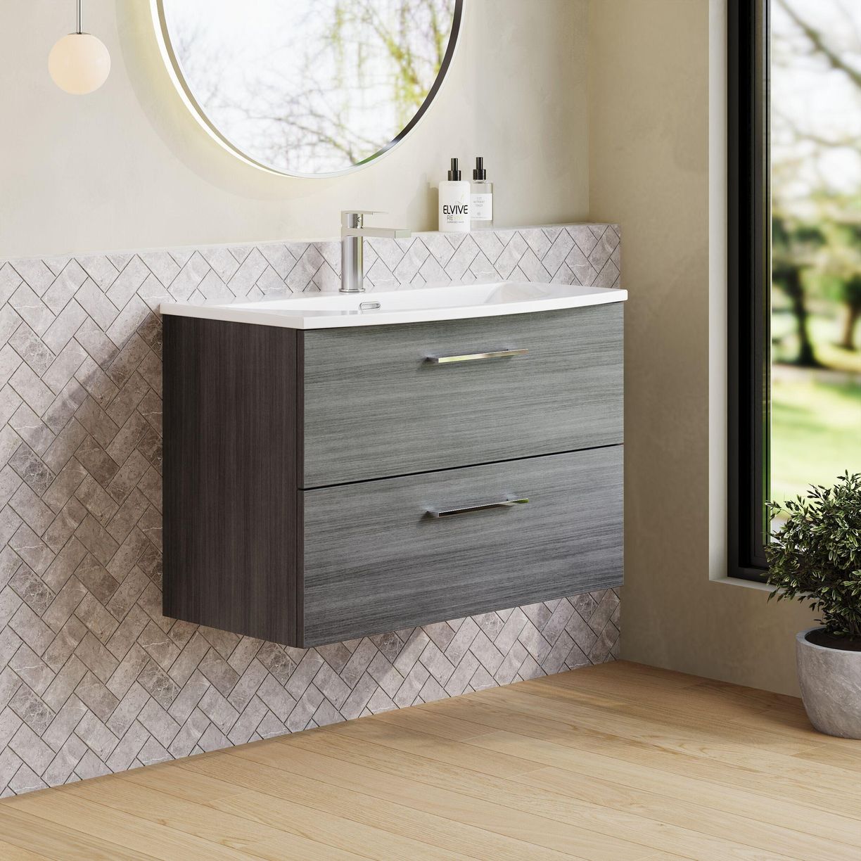 800mm WH 2-Drawer Vanity & Basin 4 - Anthracite Woodgrain
