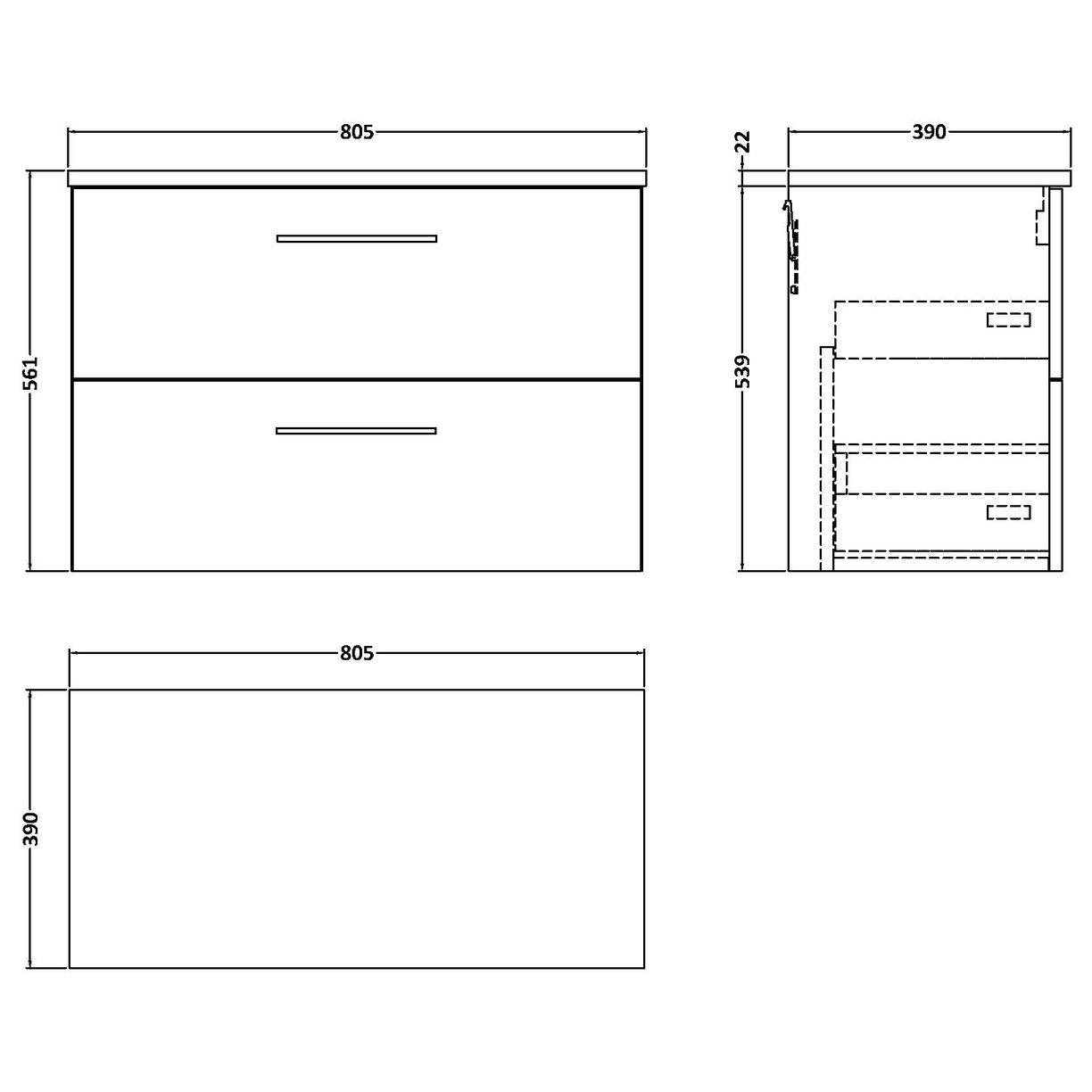 800 WH 2-Drawer Vanity & Laminate Top