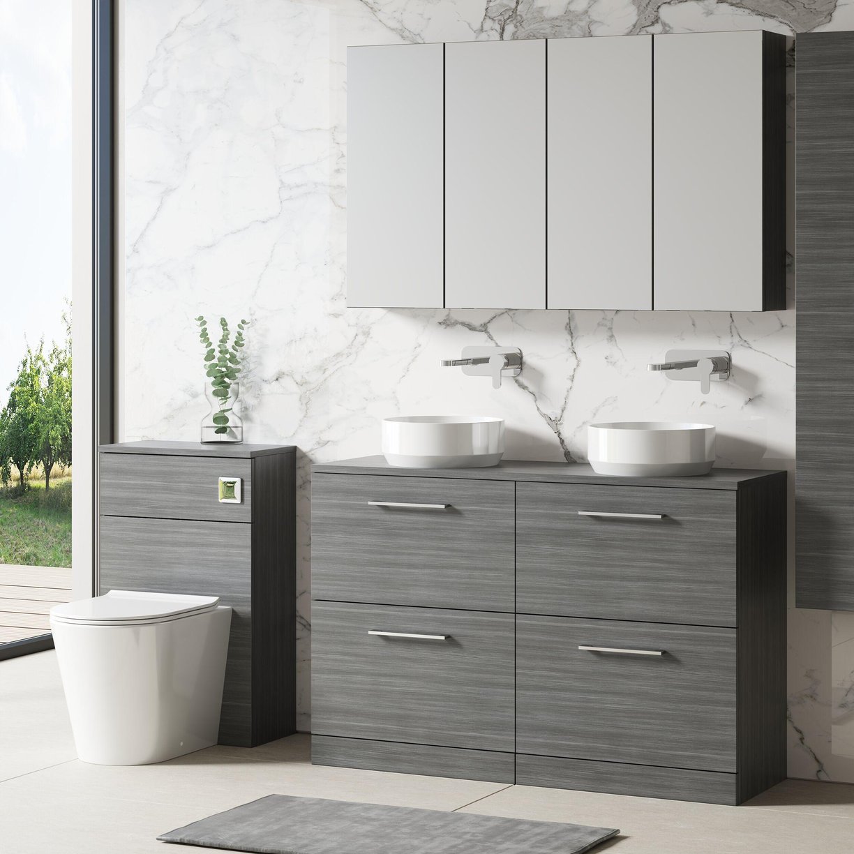 1200mm FS 4-Drawer Vanity & Worktop - Anthracite Woodgrain