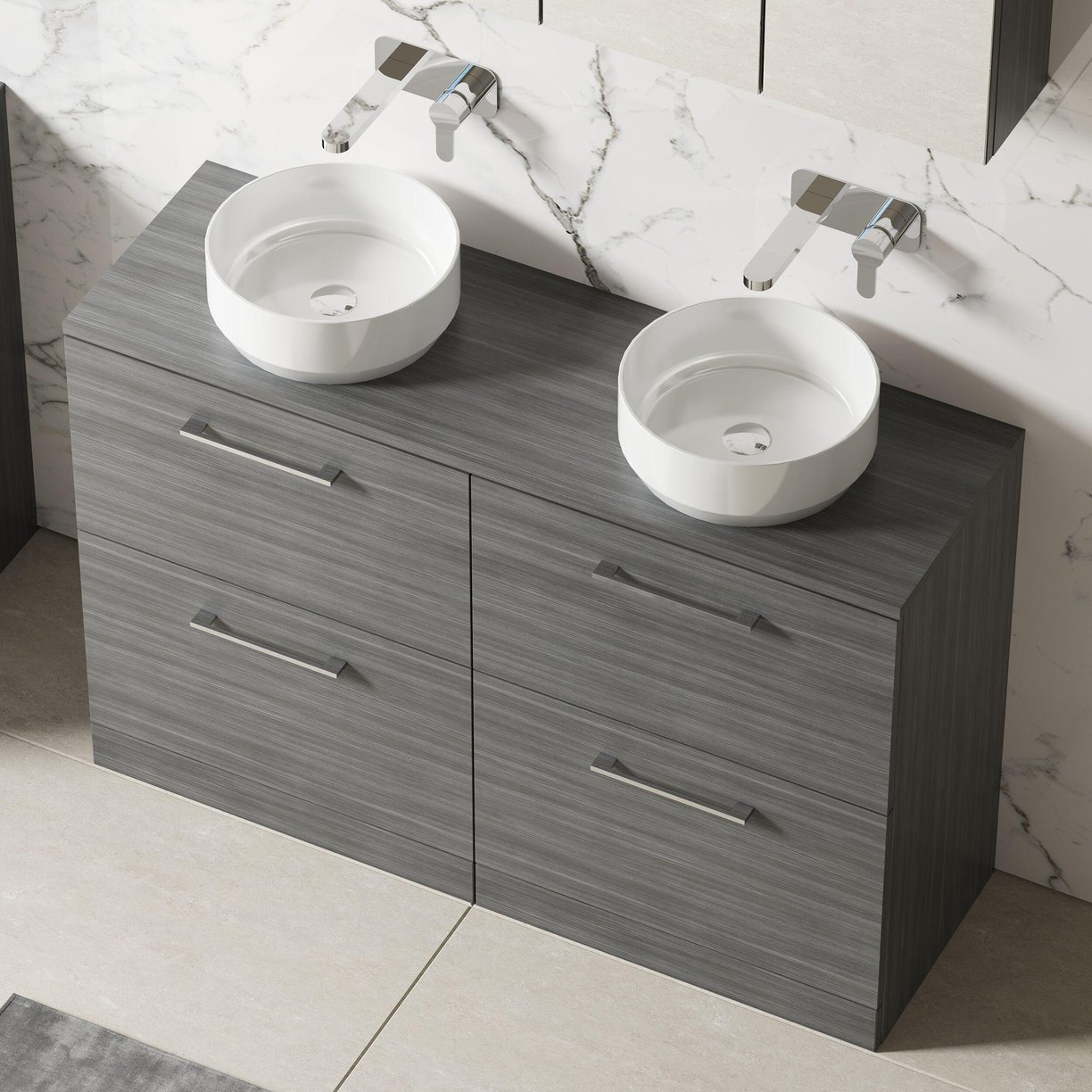 1200mm FS 4-Drawer Vanity & Worktop - Anthracite Woodgrain