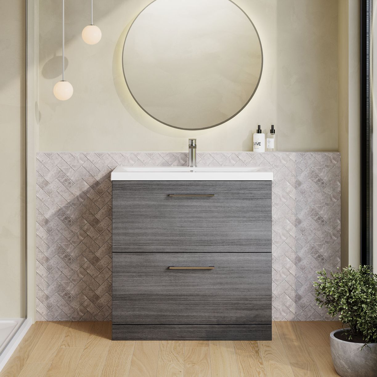 800mm FS 2-Drawer Vanity & Basin 1 - Anthracite Woodgrain