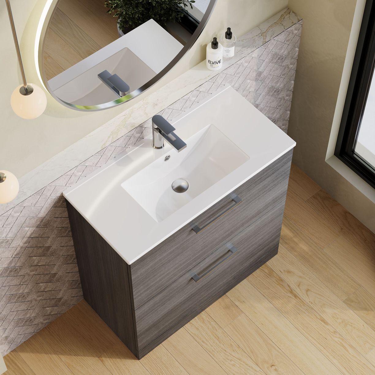 800mm FS 2-Drawer Vanity & Basin 2 - Anthracite Woodgrain