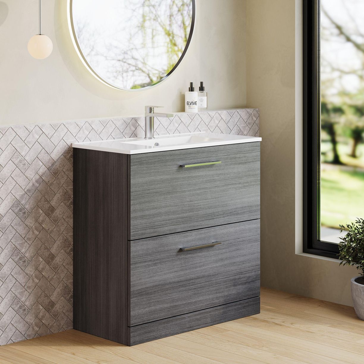 800mm FS 2-Drawer Vanity & Basin 2 - Anthracite Woodgrain