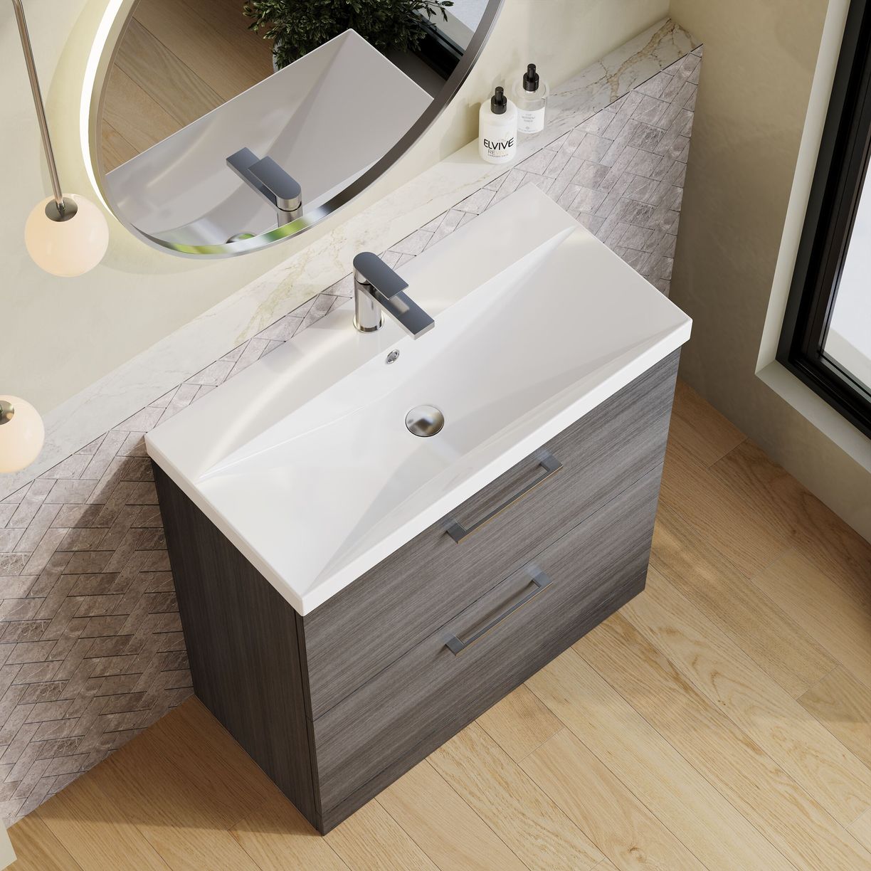 800mm FS 2-Drawer Vanity & Basin 3 - Anthracite Woodgrain