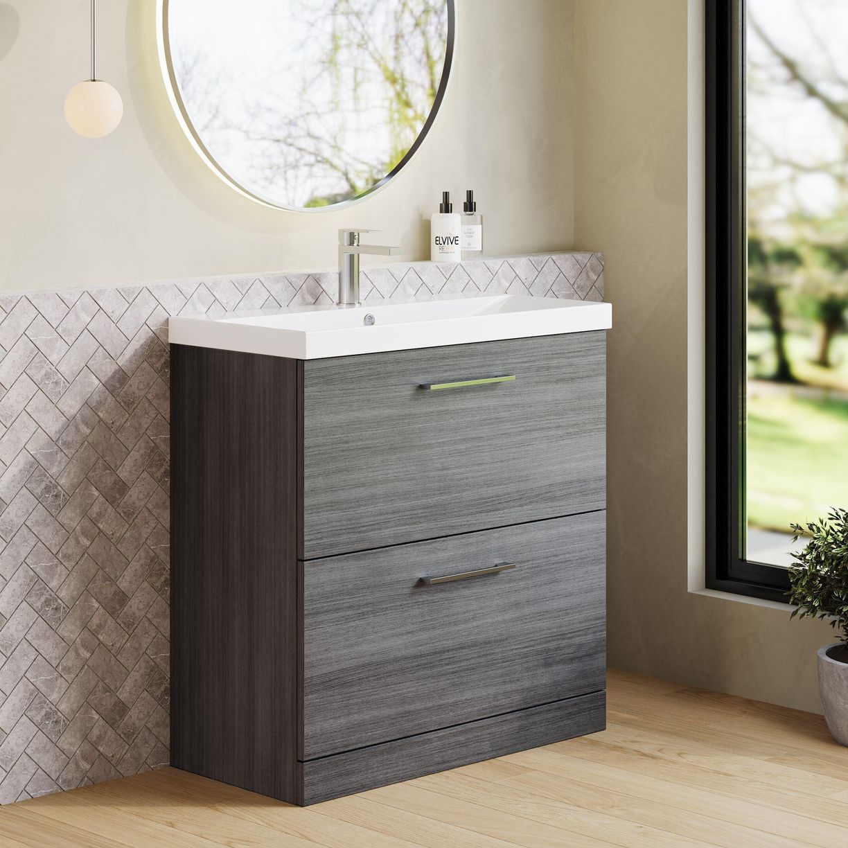 800mm FS 2-Drawer Vanity & Basin 3 - Anthracite Woodgrain