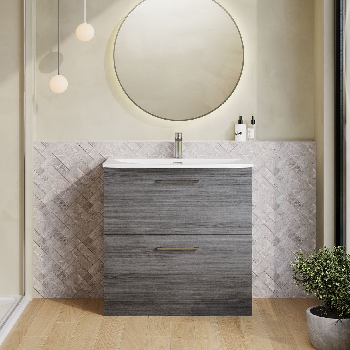 800mm FS 2-Drawer Vanity & Basin 4 - Anthracite Woodgrain