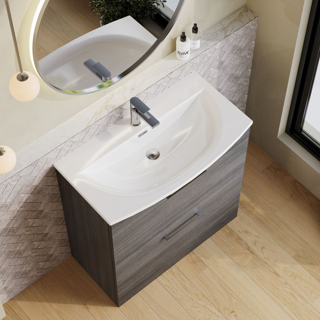 800mm FS 2-Drawer Vanity & Basin 4 - Anthracite Woodgrain