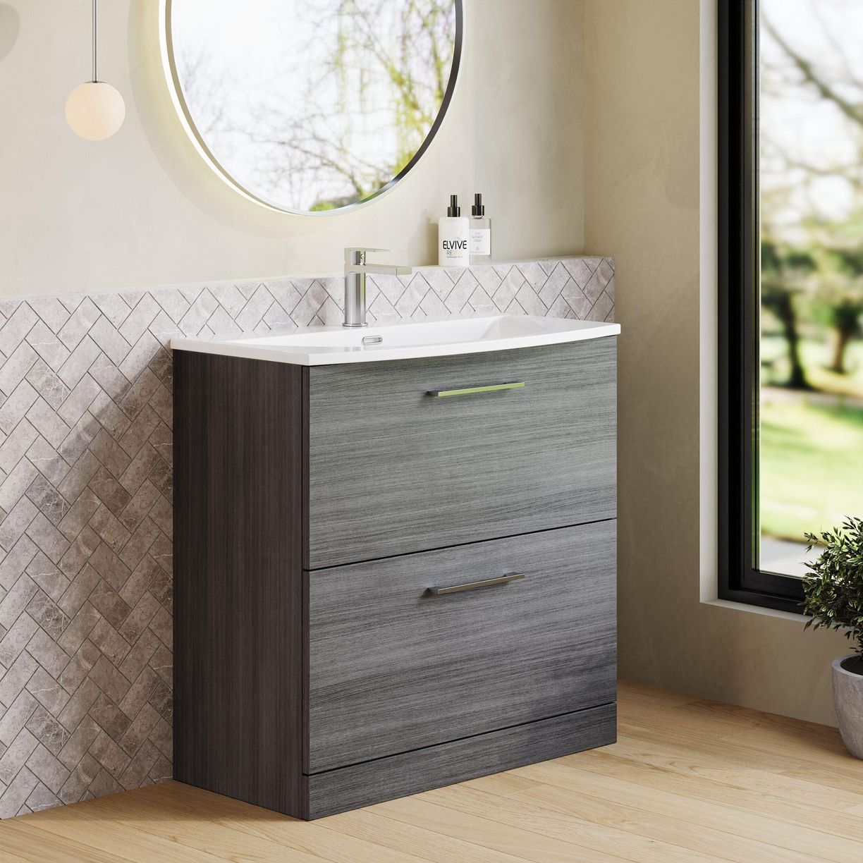 800mm FS 2-Drawer Vanity & Basin 4 - Anthracite Woodgrain