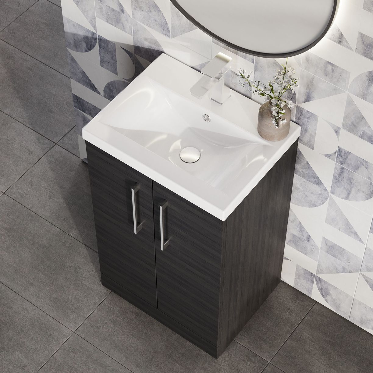 500mm FS 2-Door Vanity & Basin 1 - Charcoal Black