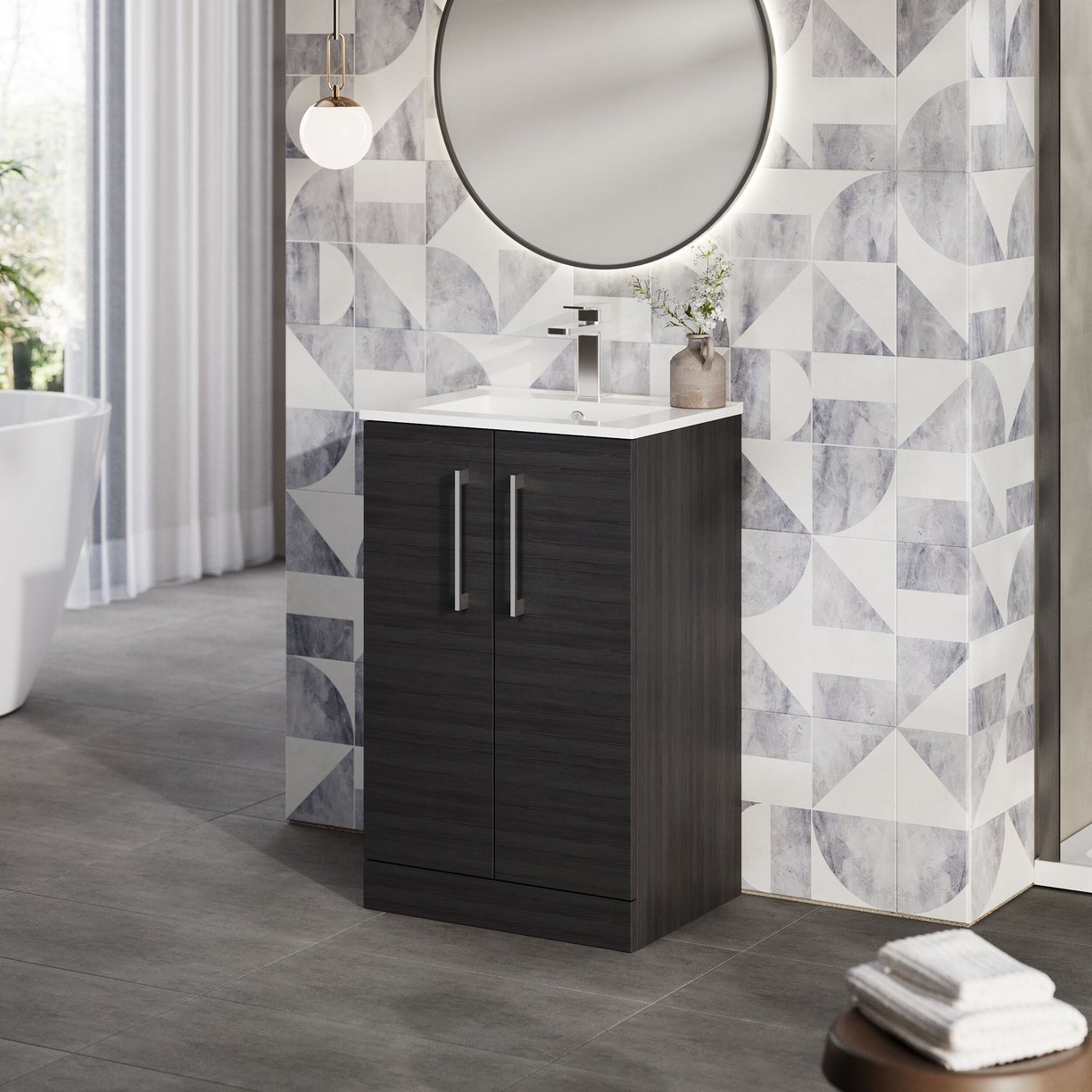 500mm FS 2-Door Vanity & Basin 2 - Charcoal Black