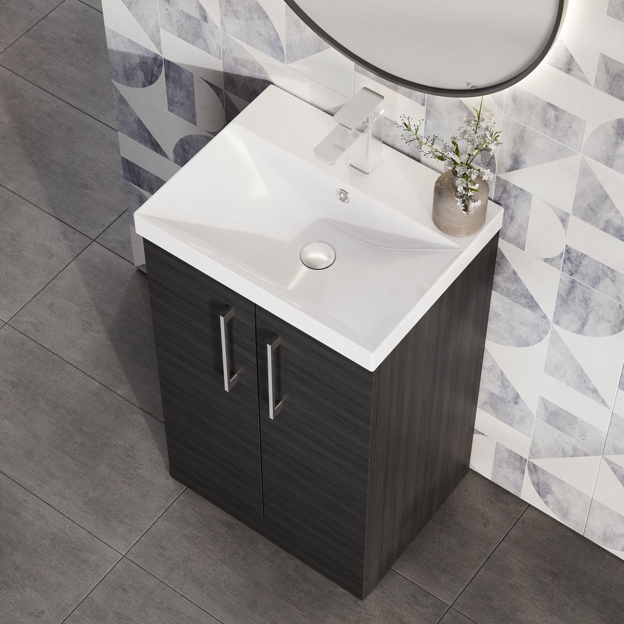 500mm FS 2-Door Vanity & Basin 3 - Charcoal Black