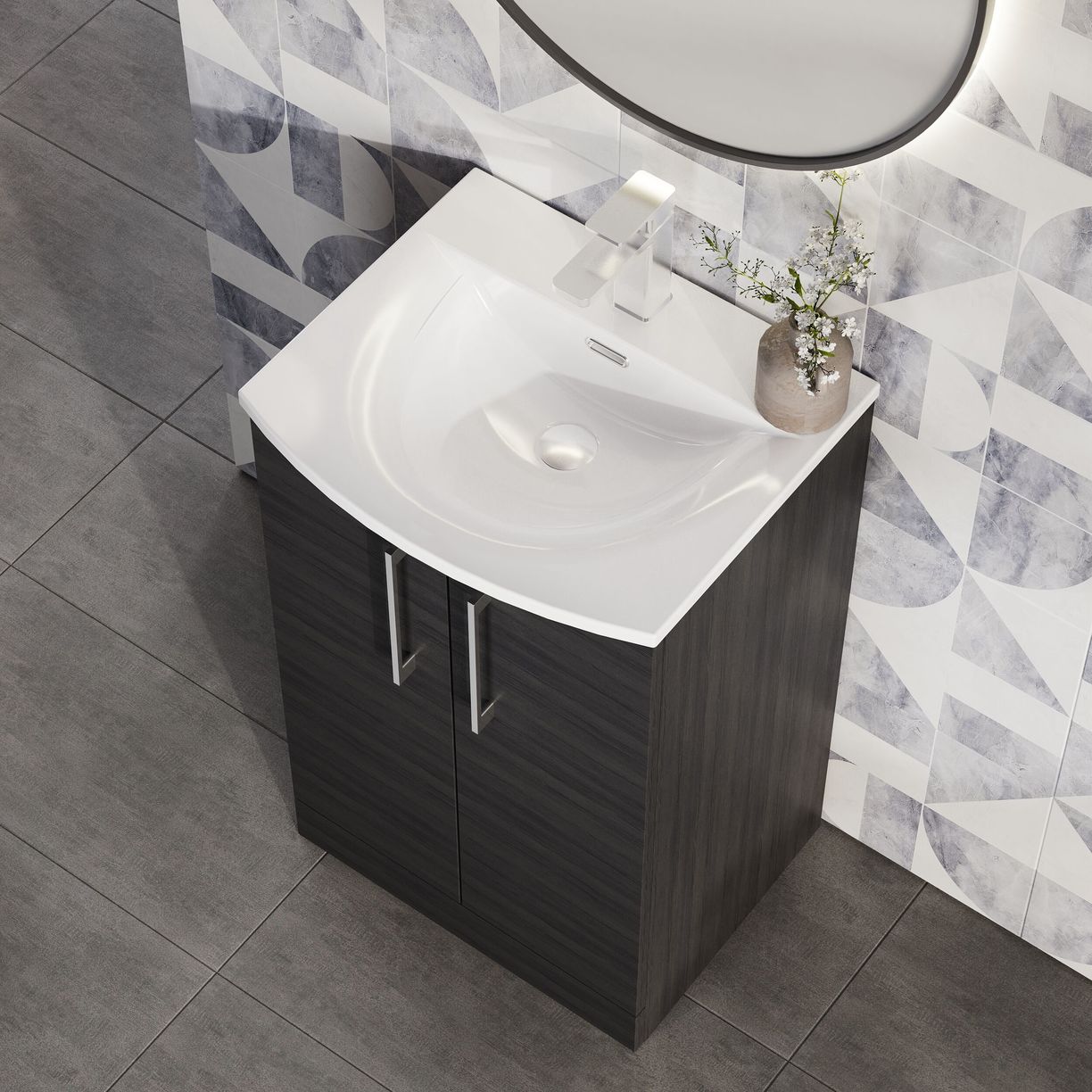 500mm FS 2-Door Vanity & Basin 4 - Charcoal Black