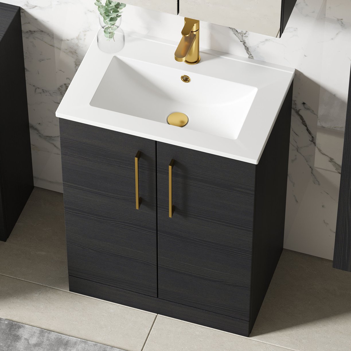 600mm FS 2-Door Vanity & Basin 2 - Charcoal Black