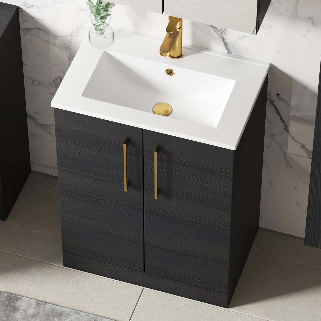 600mm FS 2-Door Vanity & Basin 2 - Charcoal Black