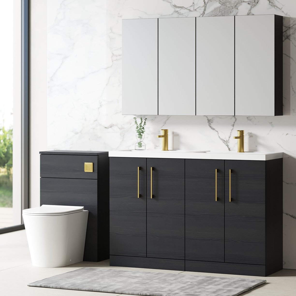 1200mm FS 4-Door Vanity & Double Basin - Charcoal Black