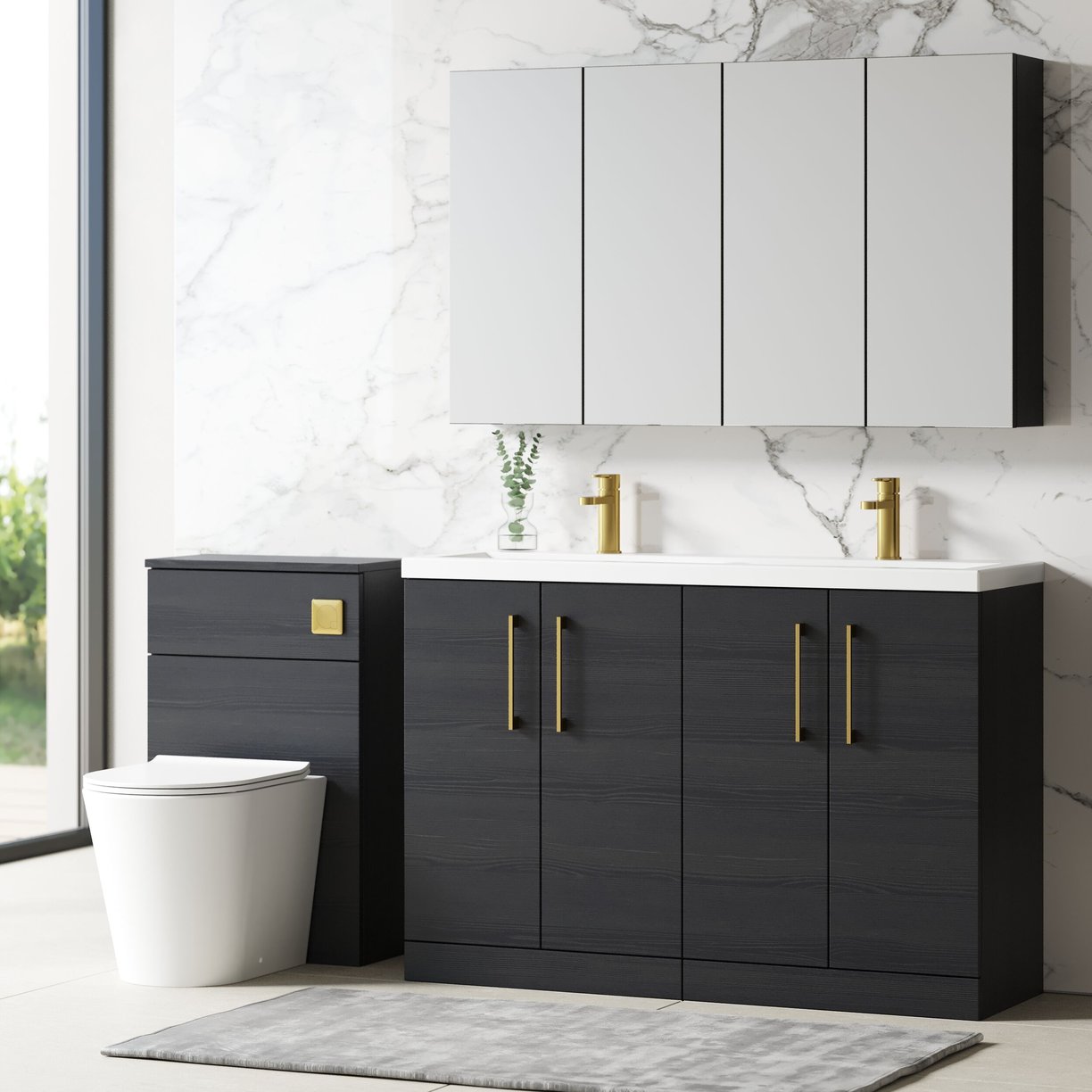 1200mm FS 4-Door Vanity & Double Basin - Charcoal Black