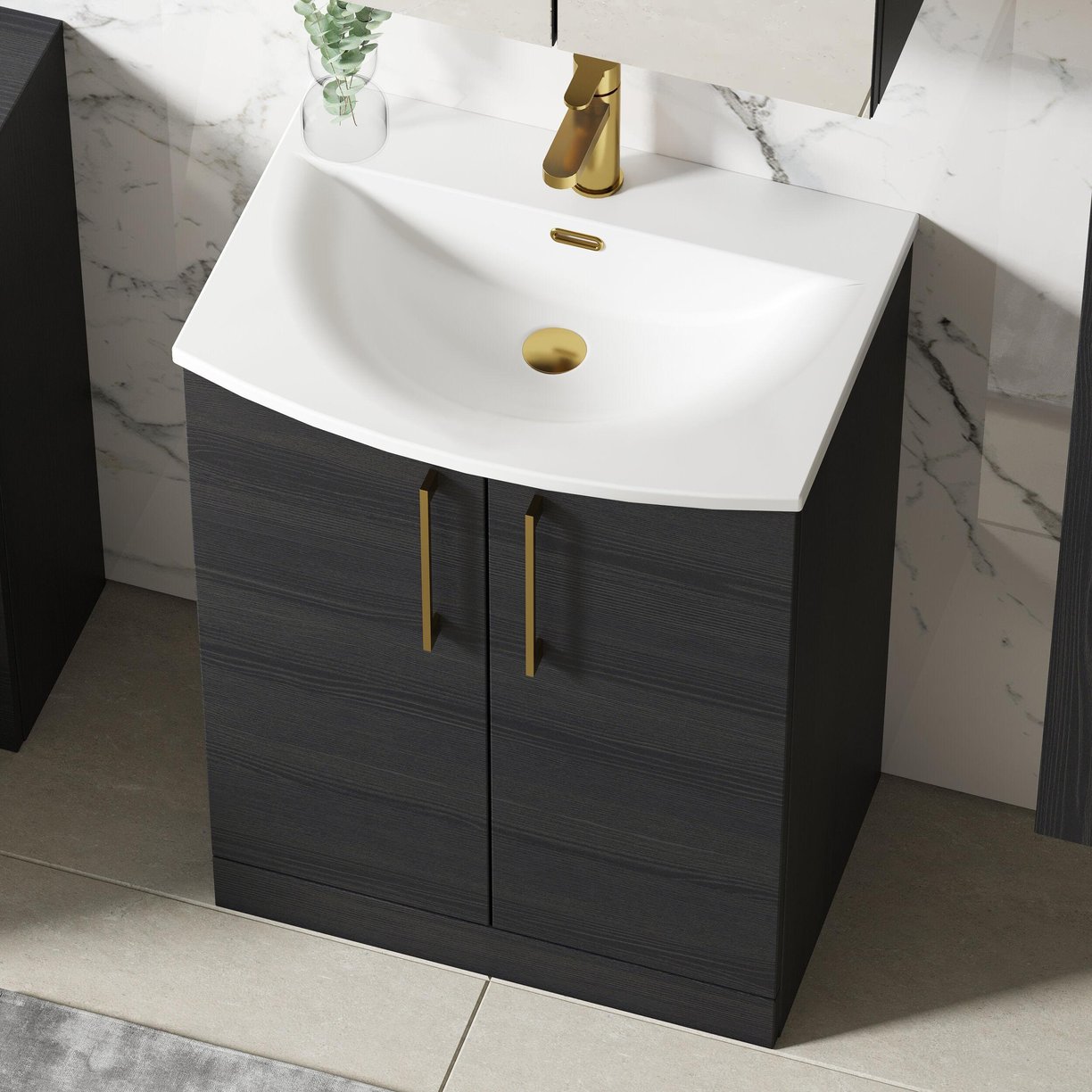 600mm FS 2-Door Vanity & Basin 4 - Charcoal Black
