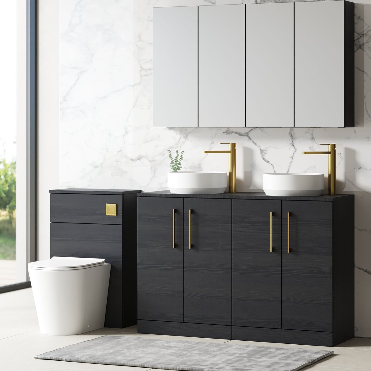 1200mm FS 4-Door Vanity & Worktop - Charcoal Black