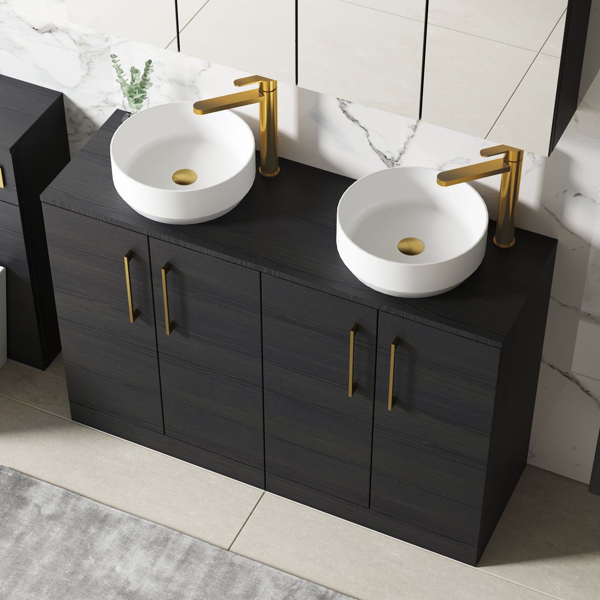 1200mm FS 4-Door Vanity & Worktop - Charcoal Black