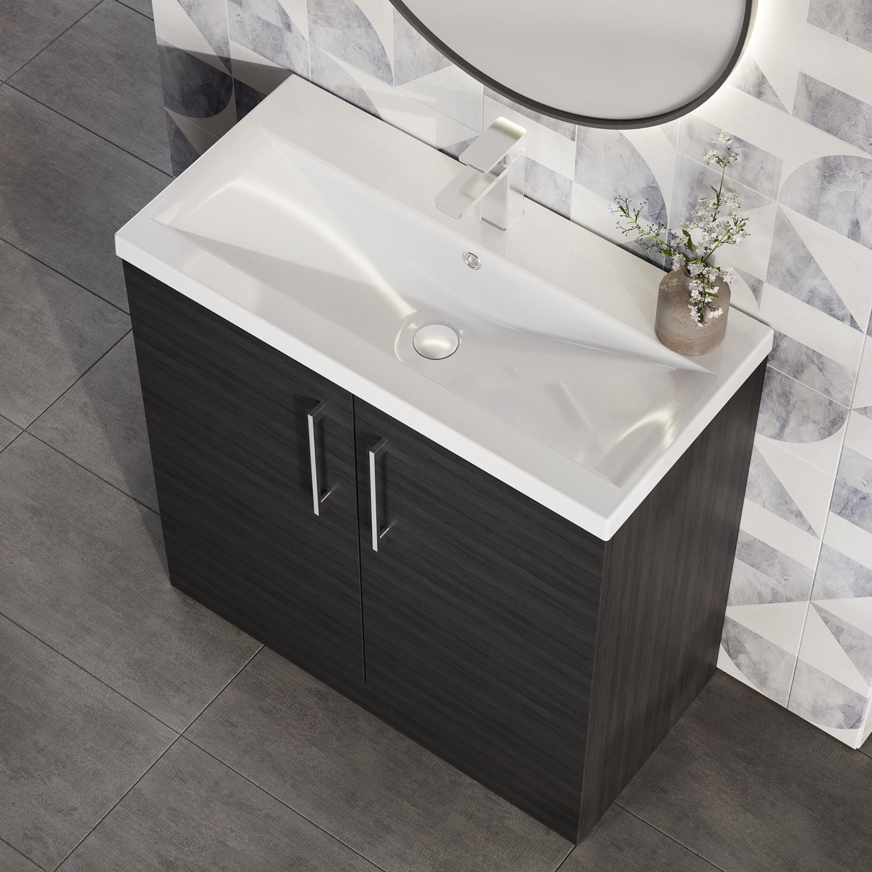 800mm FS 2-Door Vanity & Basin 1 - Charcoal Black