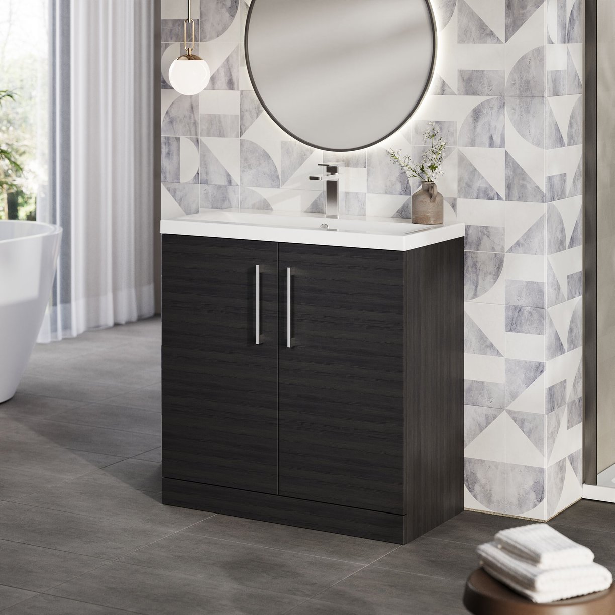 800mm FS 2-Door Vanity & Basin 1 - Charcoal Black