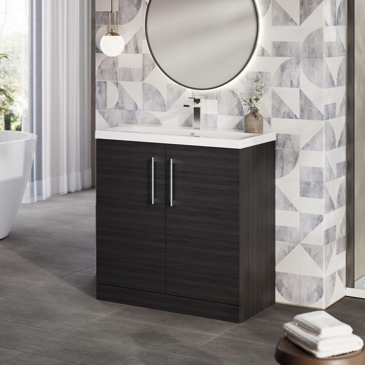 800mm FS 2-Door Vanity & Basin 1 - Charcoal Black