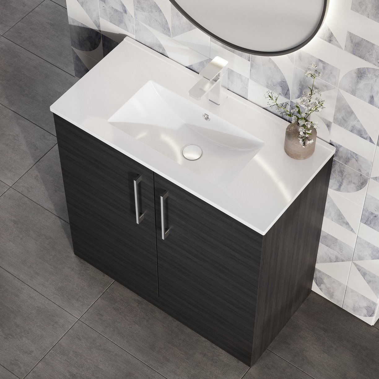 800mm FS 2-Door Vanity & Basin 2 - Charcoal Black