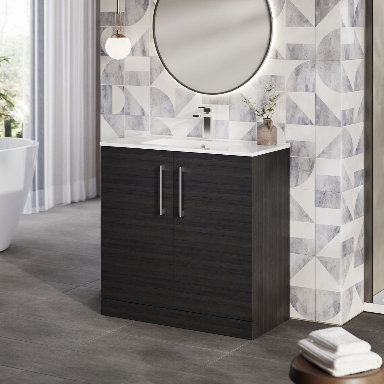 800mm FS 2-Door Vanity & Basin 2 - Charcoal Black