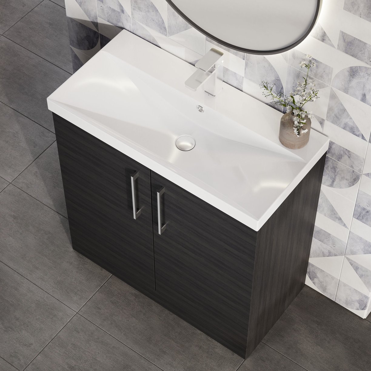 800mm FS 2-Door Vanity & Basin 3 - Charcoal Black